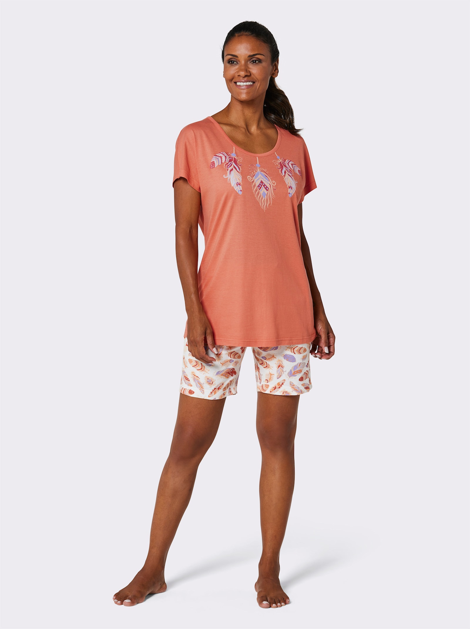 wäschepur Shorty mit Federprint - papaya-ecru-bedruckt