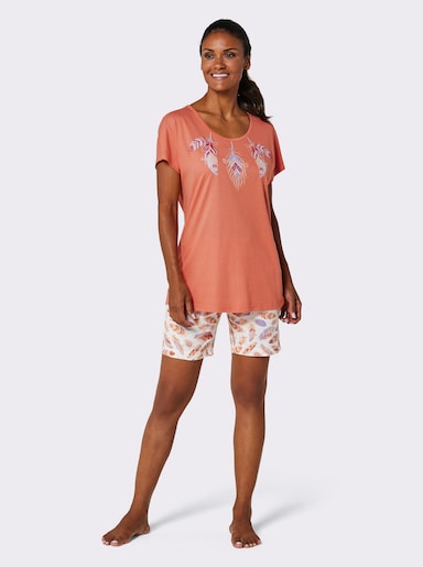 wäschepur Shorty mit Federprint - papaya-ecru-bedruckt