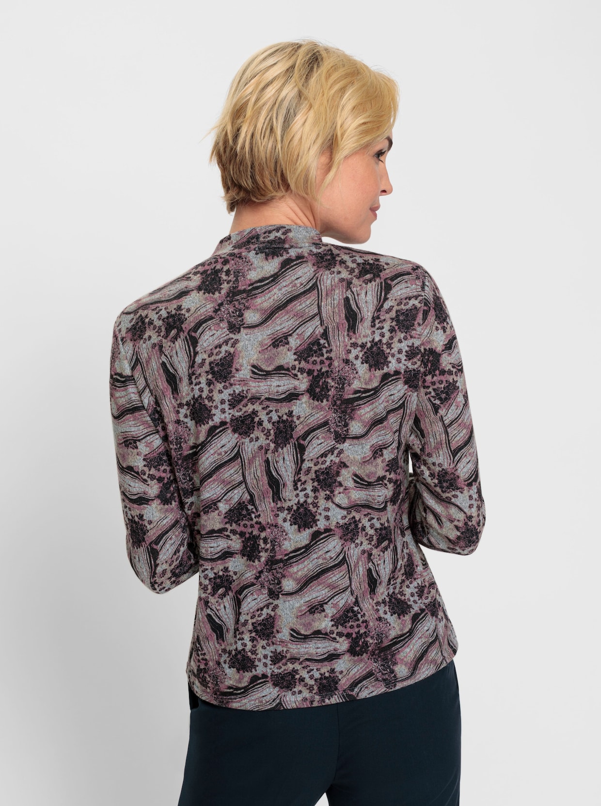 Shirt met opstaande kraag - steengrijs/aubergine bedrukt
