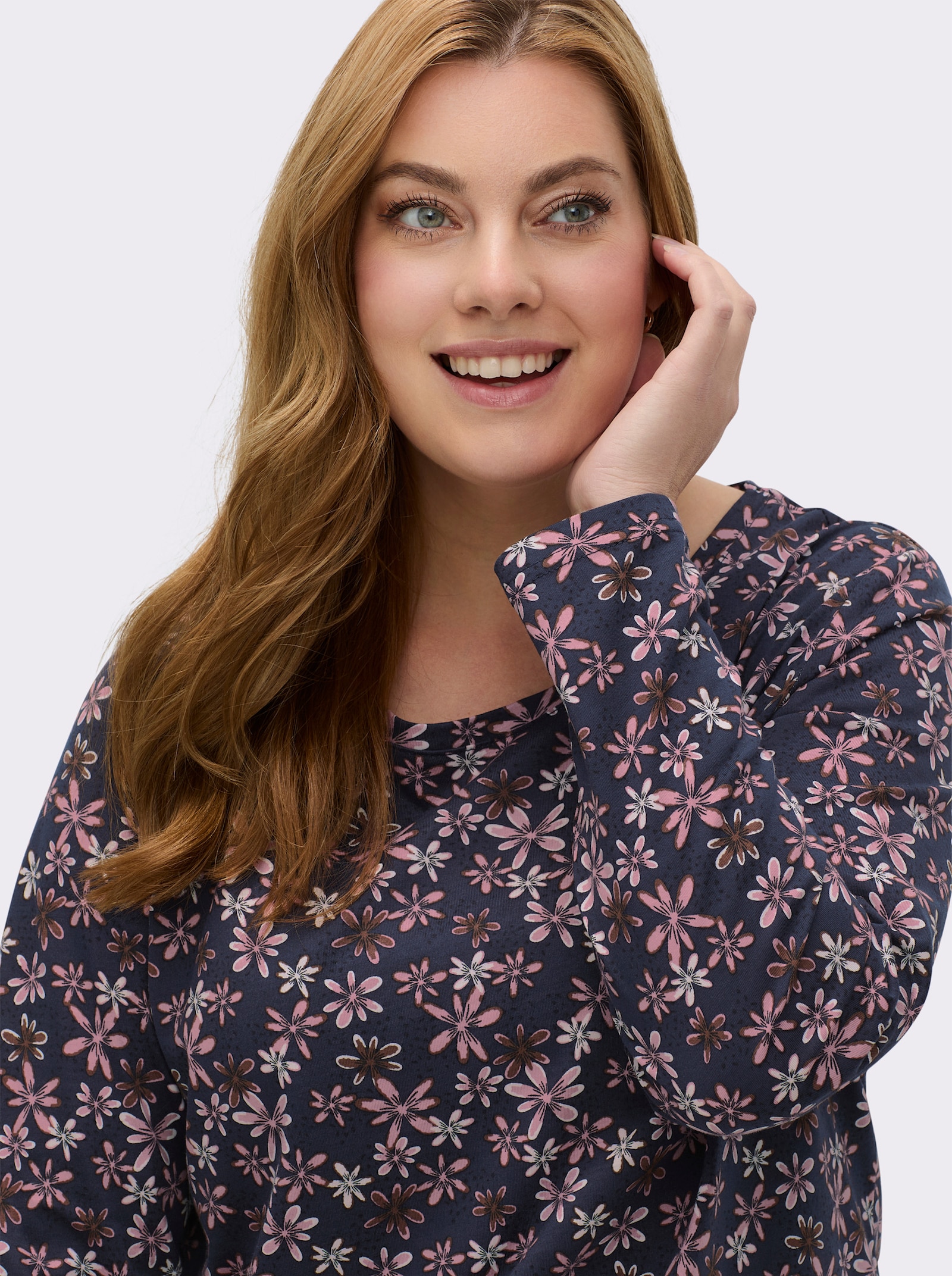 Print-Shirt mit langen Ärmeln - marine-rosenquarz-bedruckt