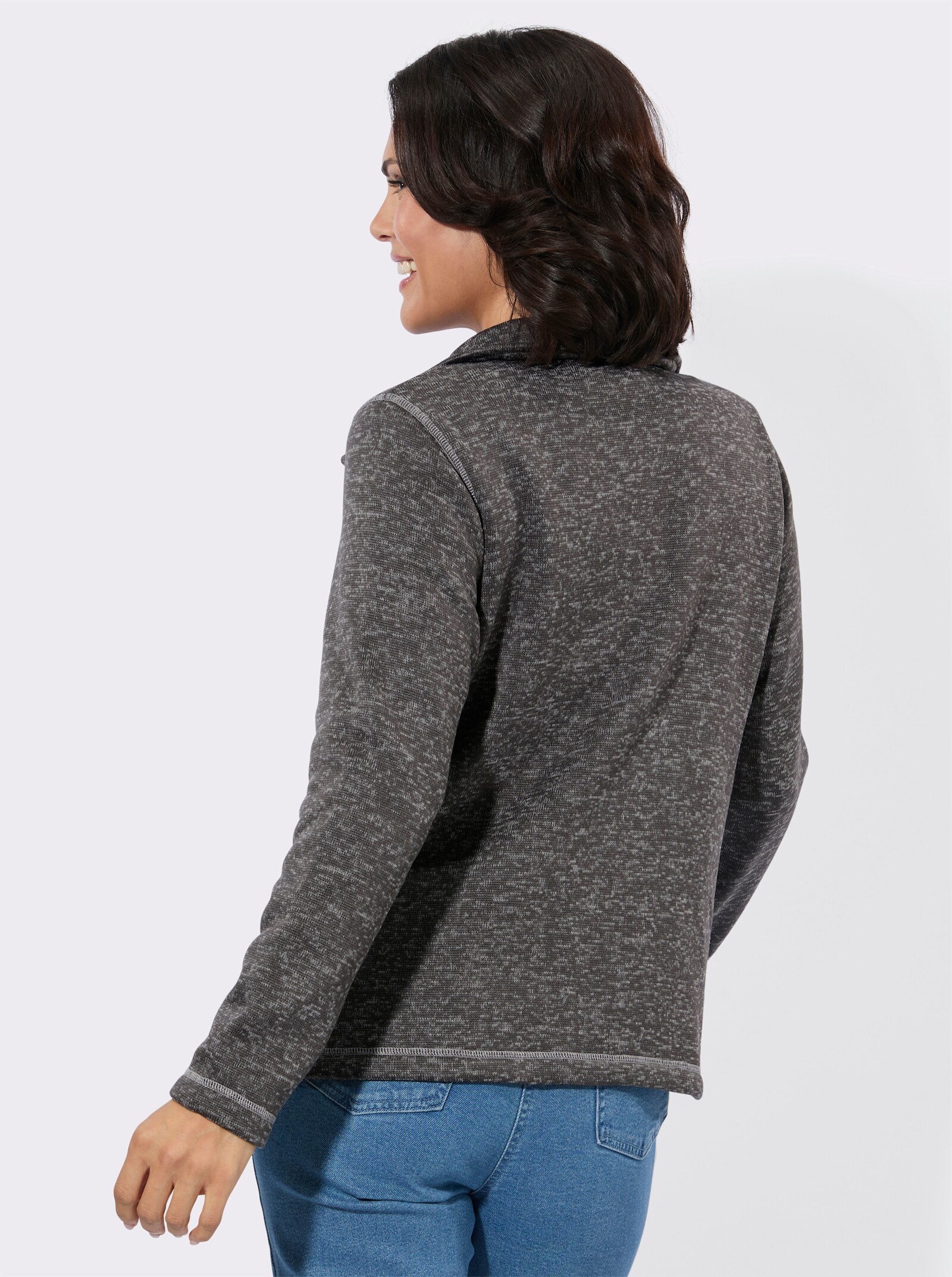 Strickfleece-Jacke mit Teilungsnähten - anthrazit-meliert