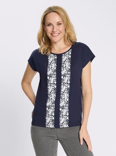 Kurzarmshirt mit Blumenmuster - marine-weiß