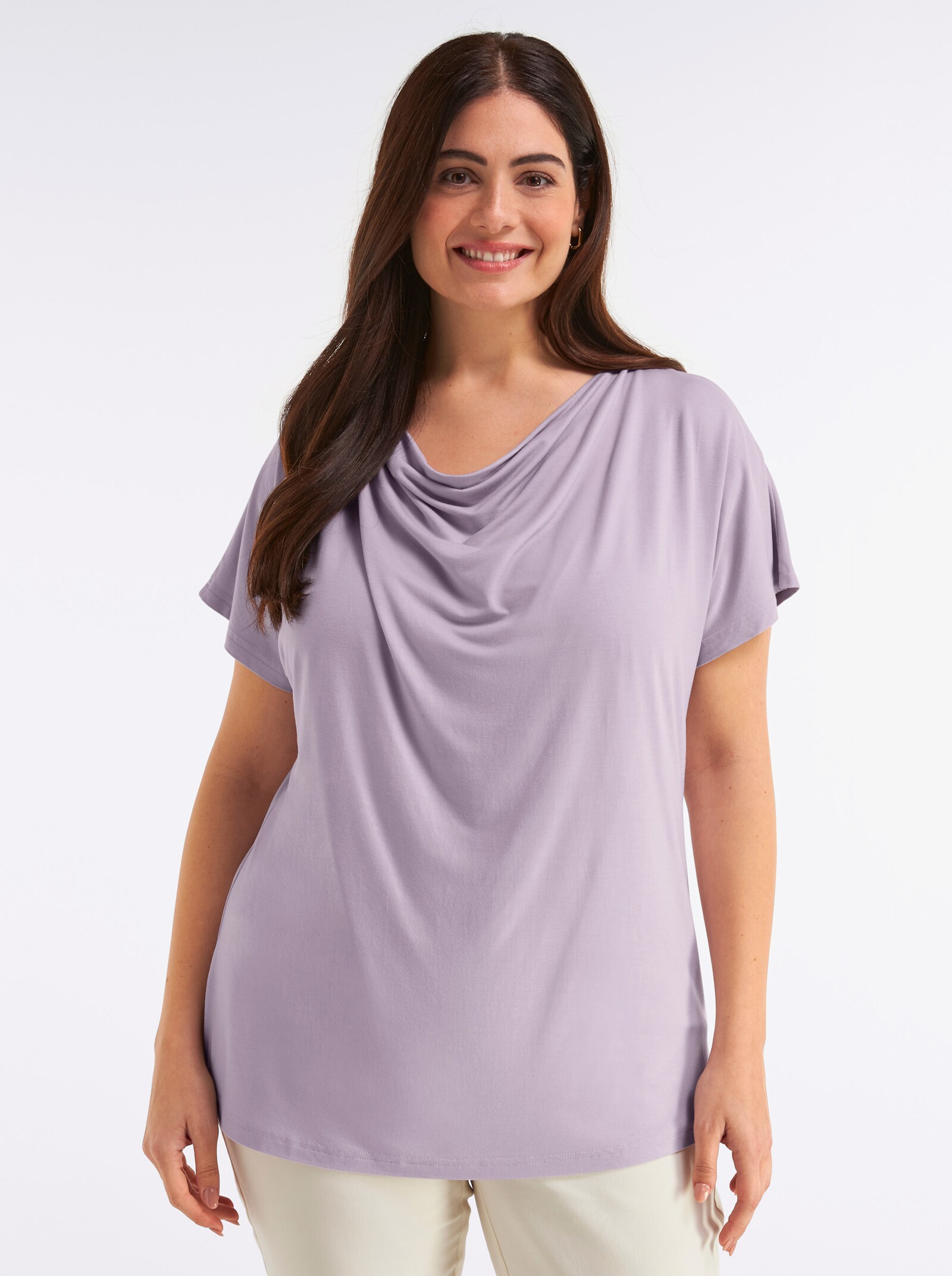 sheego Wasserfallshirt mit überschnittenen Ärmeln - flieder