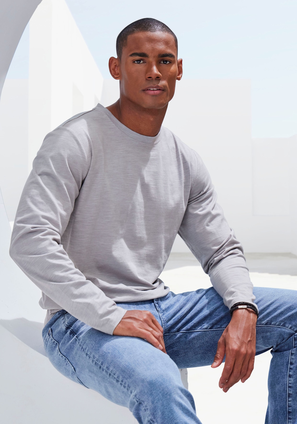 Shirt met lange mouwen - blauw/grijs