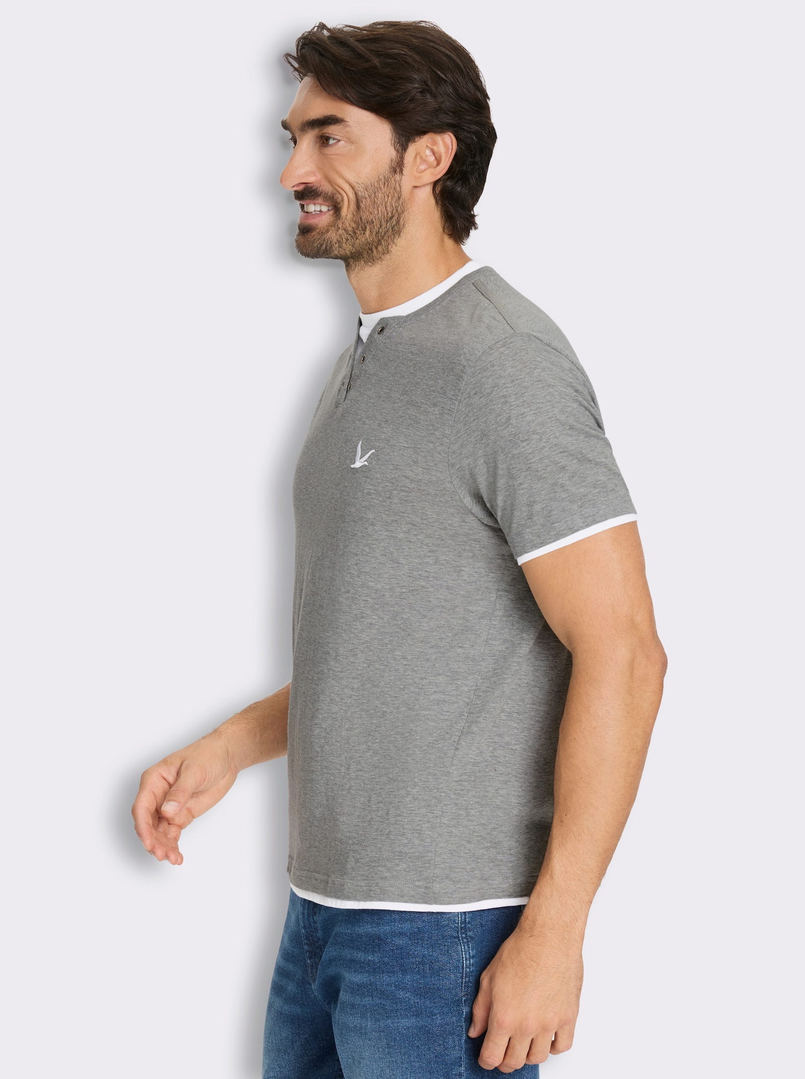 Kurzarmshirt im Doppelpack - grau-meliert + bordeaux