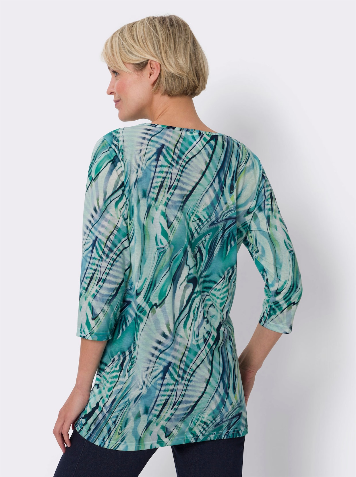 Longshirt - aquamarin-smaragd-bedruckt