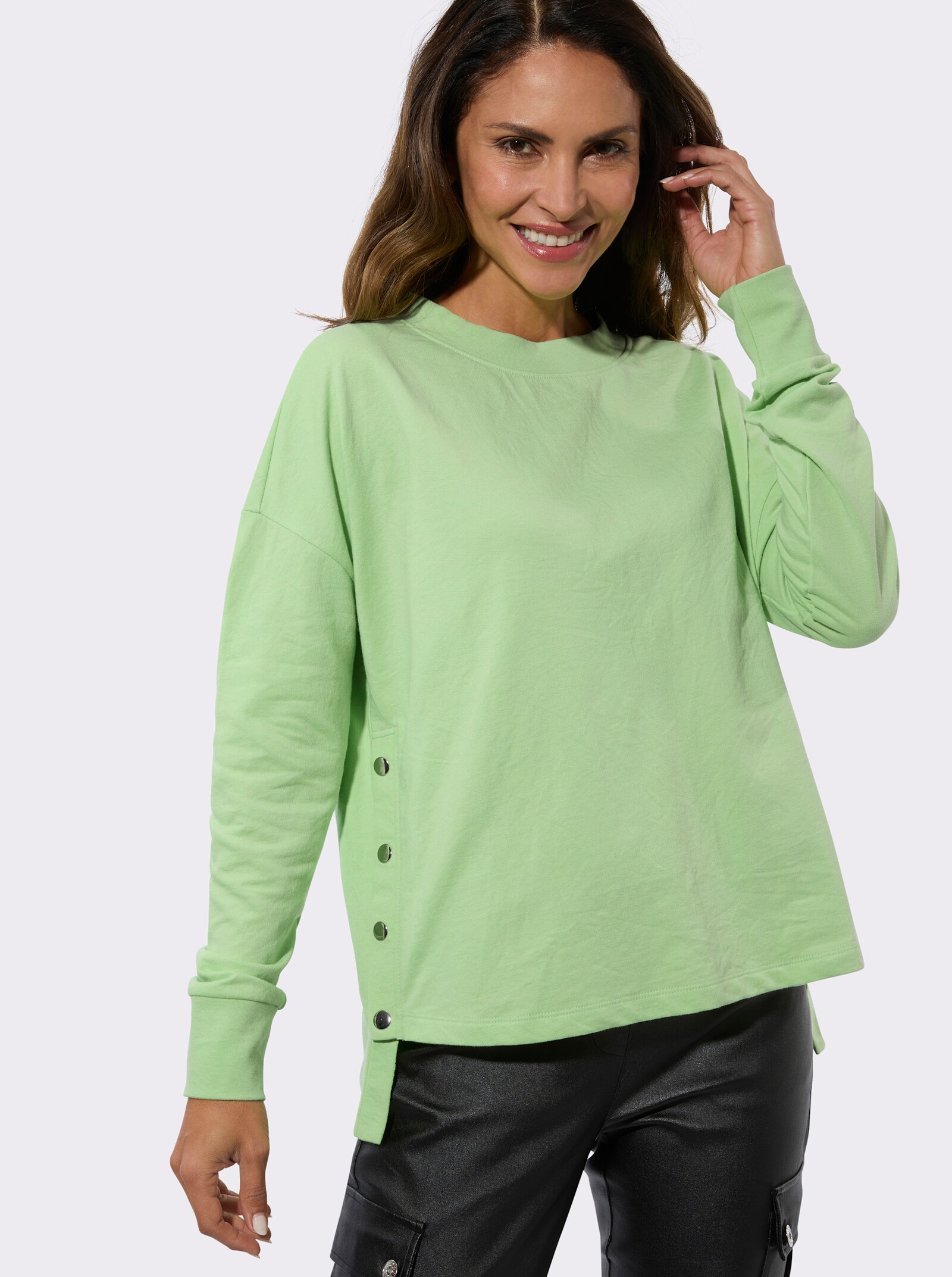 Sweatshirt mit seitlicher Druckknopfleiste - reseda