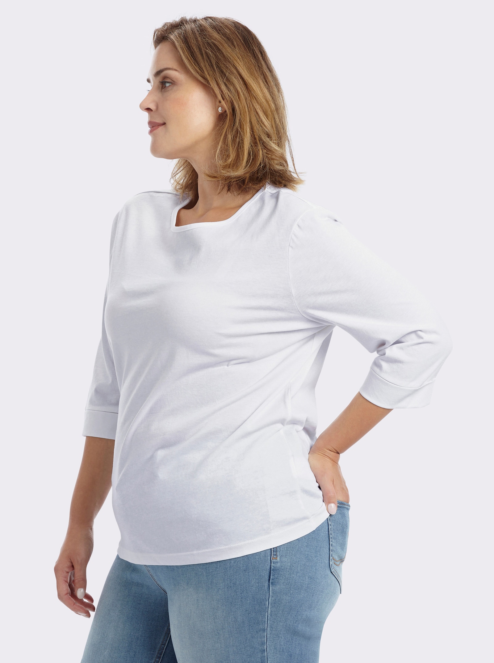 Rundhalsshirt mit 3/4-langen Ärmeln - weiß
