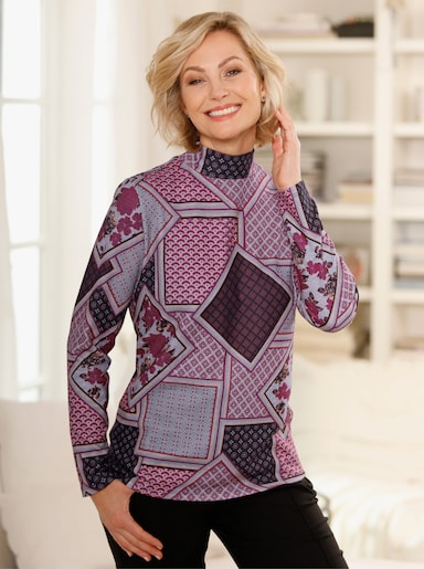 Winter-Shirt - bordeaux-steingrau-bedruckt