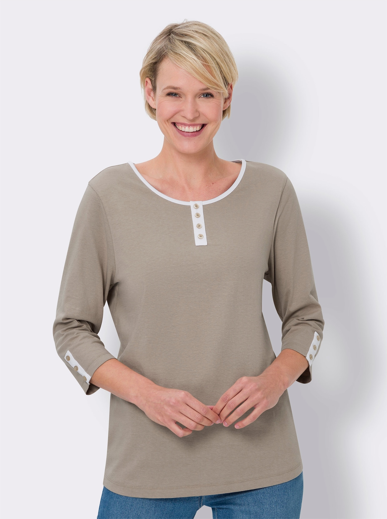 Shirt met 3/4-mouw - sesam-wit