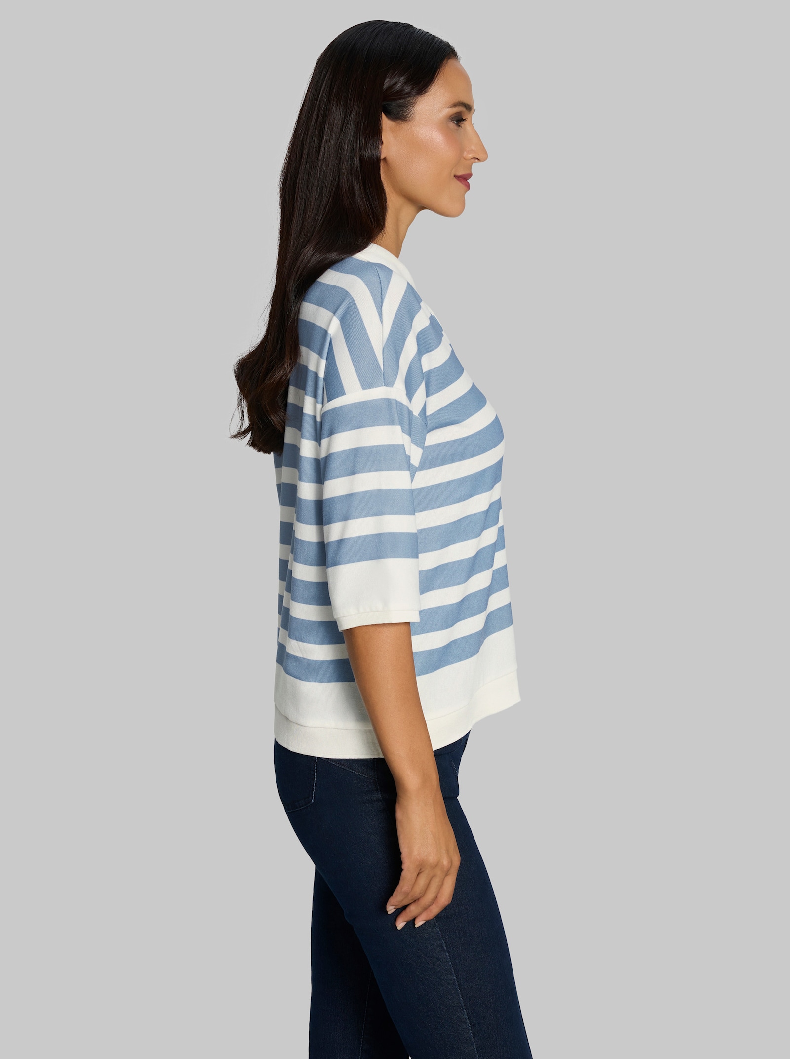 heine Ringelshirt mit Polokragen - ecru-himmelblau-geringelt