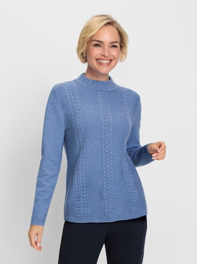Stehkragenpullover mit Zierperlen - bleu-meliert