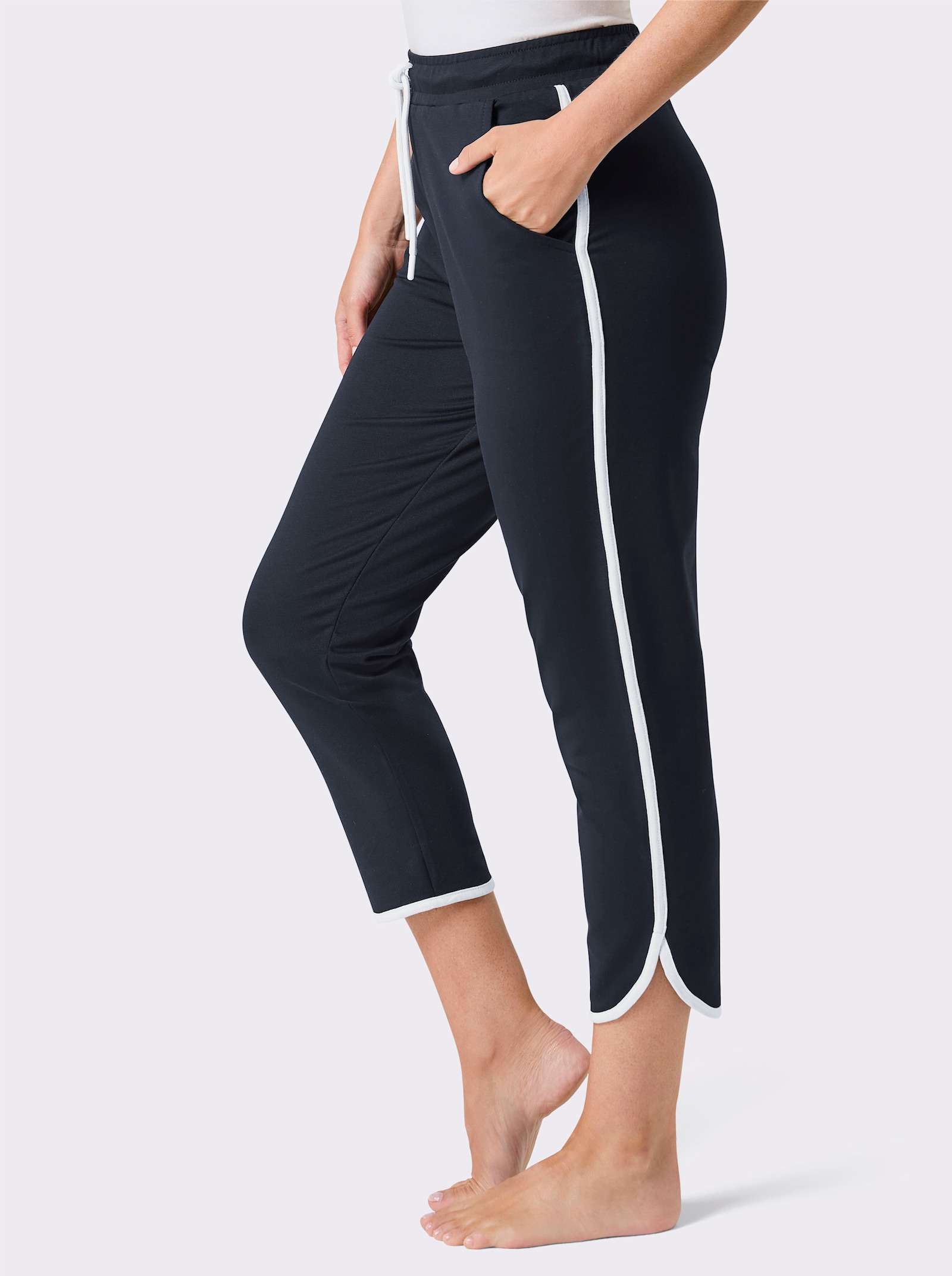 Dehnbund-Hose mit Kontrastpaspeln - marine-weiß