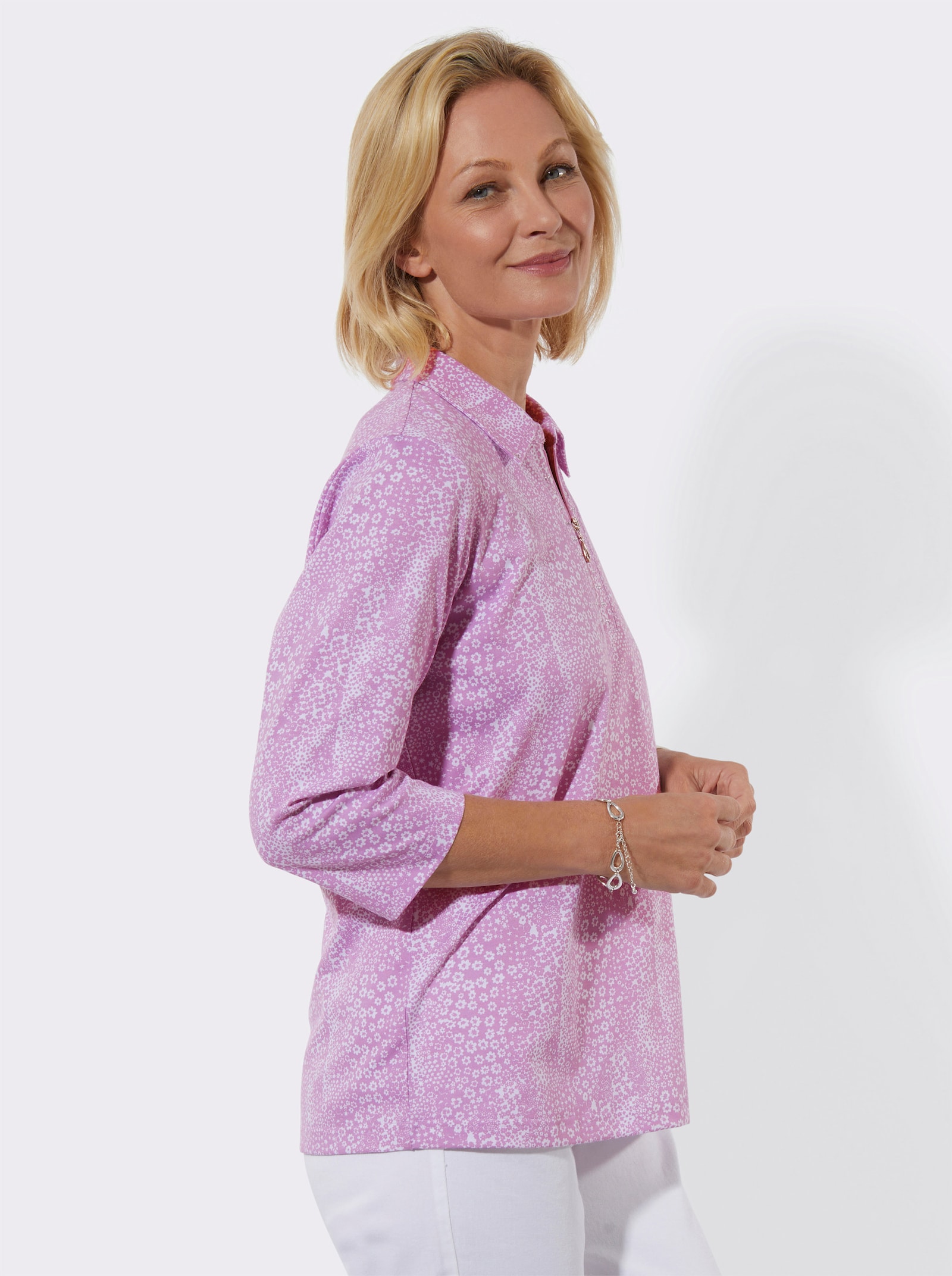 Poloshirt - orchidee-wit-bedrukt