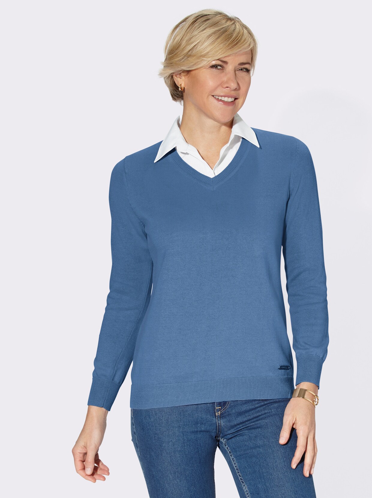 2-in-1-Pullover - mittelblau