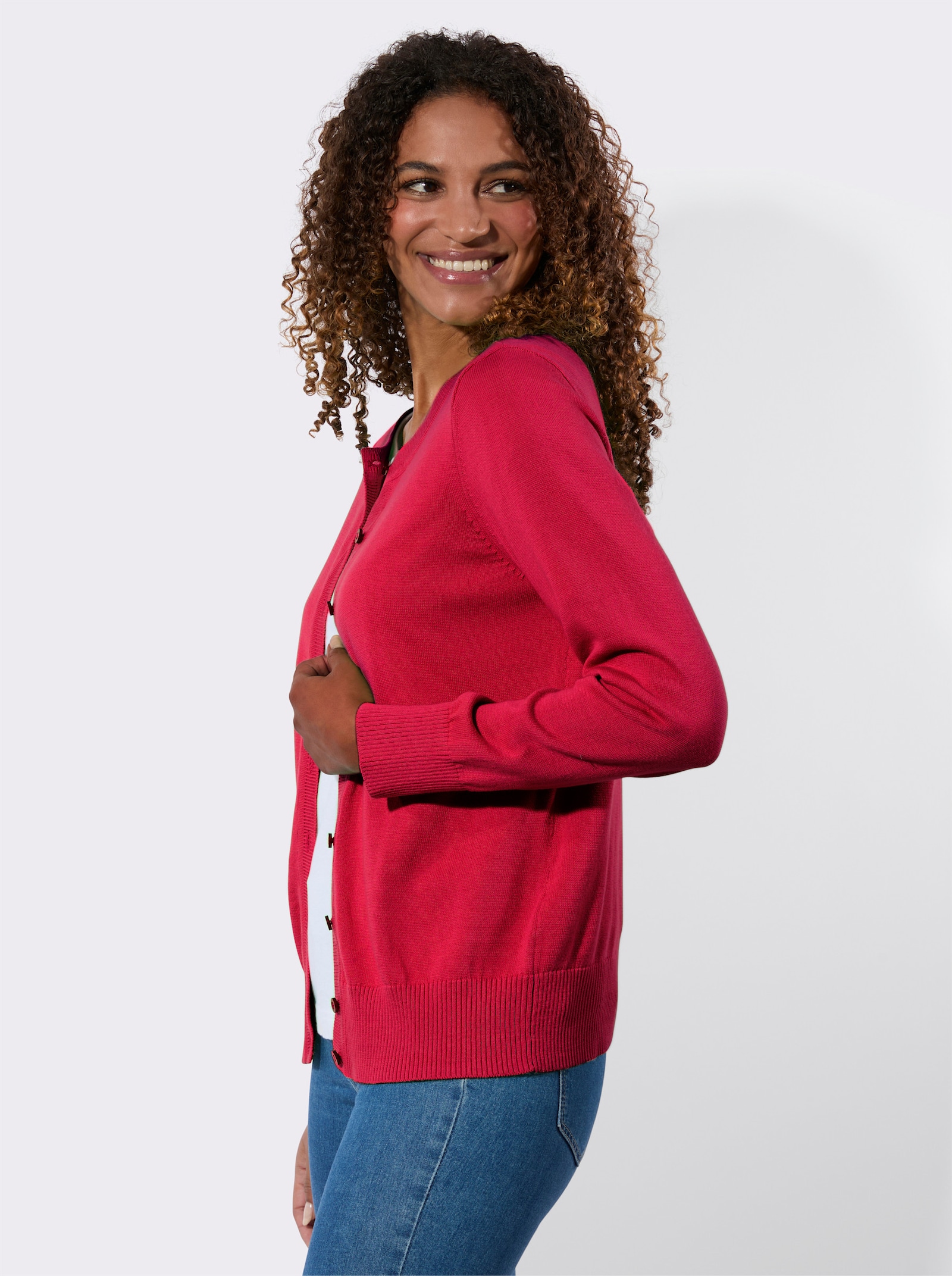 Kardigán s rebrovanými zakončeniami - červená