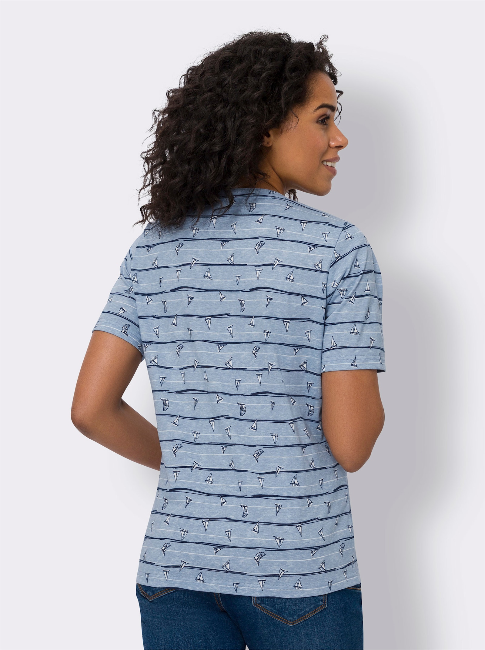 Kurzarmshirt mit maritimem Dessin - bleu-marine-bedruckt