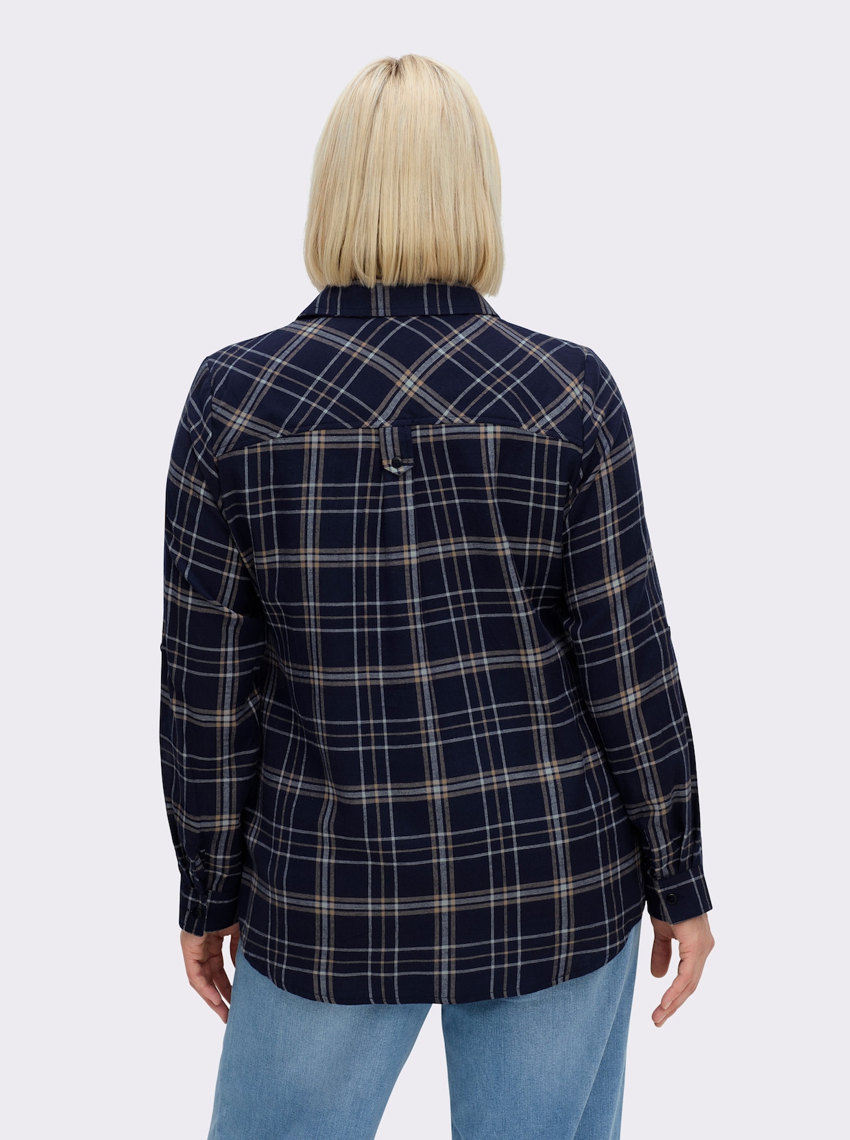 Flanellbluse mit krempelbaren Ärmeln - marine-weiß-kariert