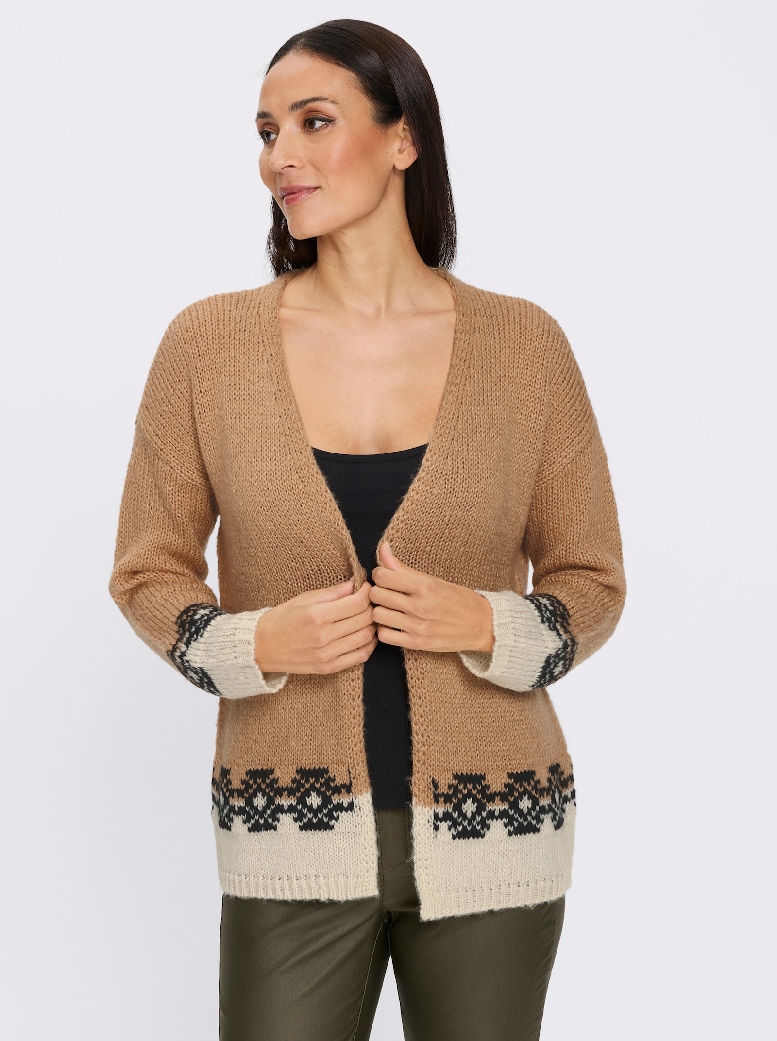 heine Cardigan - camel/zwart gedessineerd