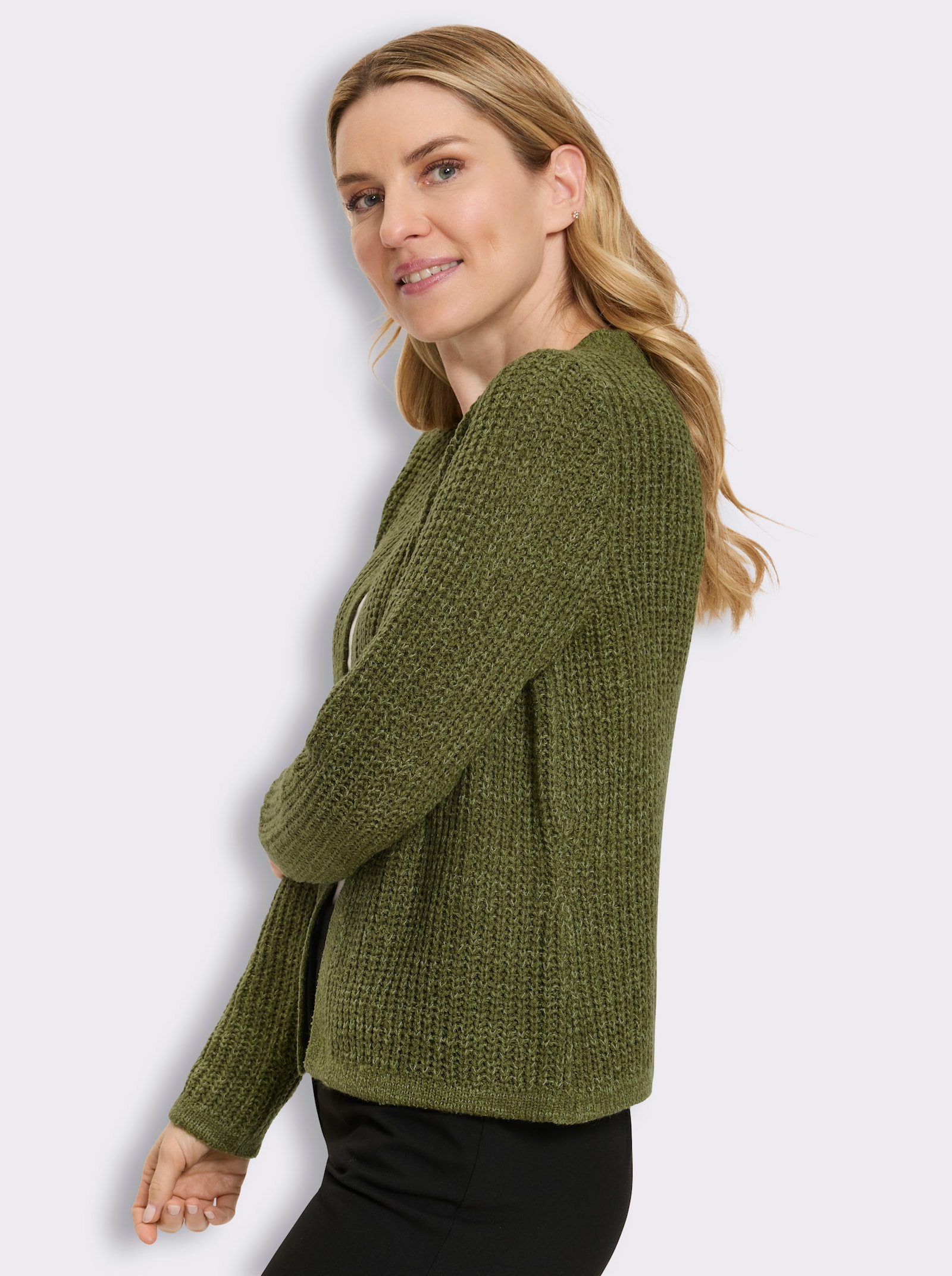 Strickjacke in Melange-Optik - oliv-schilf-meliert