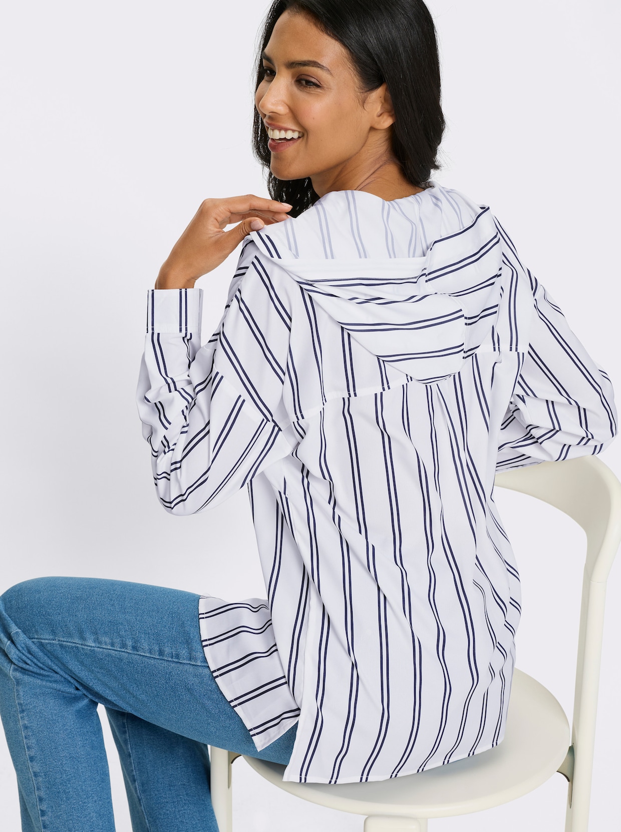 Longbluse - marine-weiß-gestreift