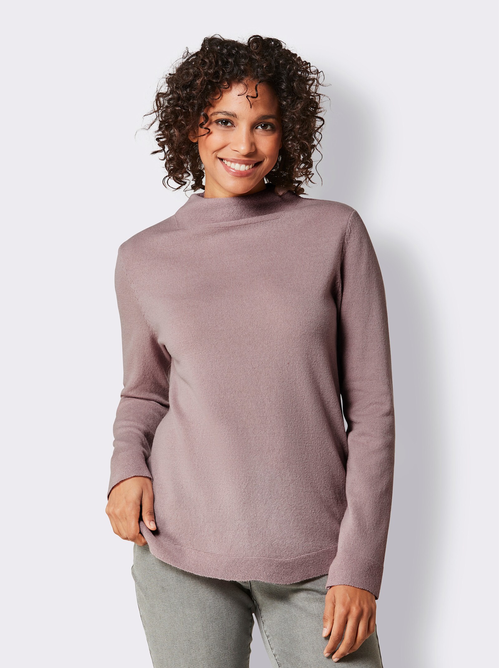 CREATION L PREMIUM Kaschmirpullover mit Kelchkragen - mauve