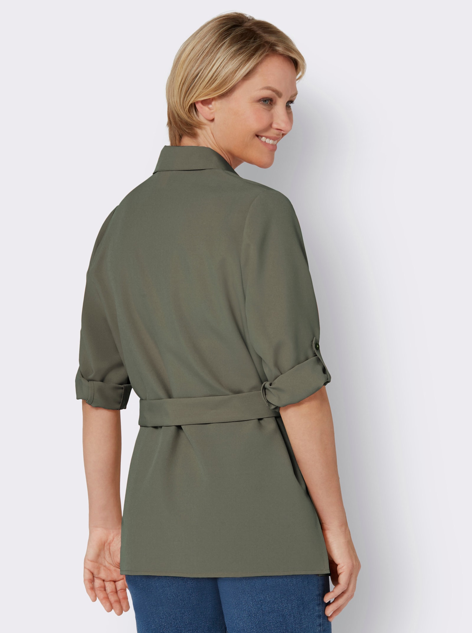 Lång blus med knytskärp - khaki