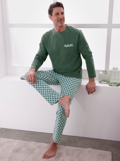 wäschepur men Schlafanzug - moos-jade-bedruckt