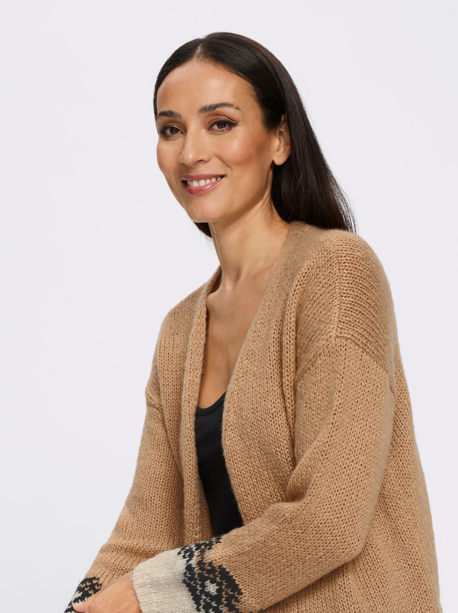 heine Cardigan - camel/zwart gedessineerd