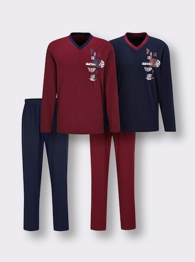 wäschepur men Schlafanzüge - dunkelrot-bedruckt + marine-bedruckt