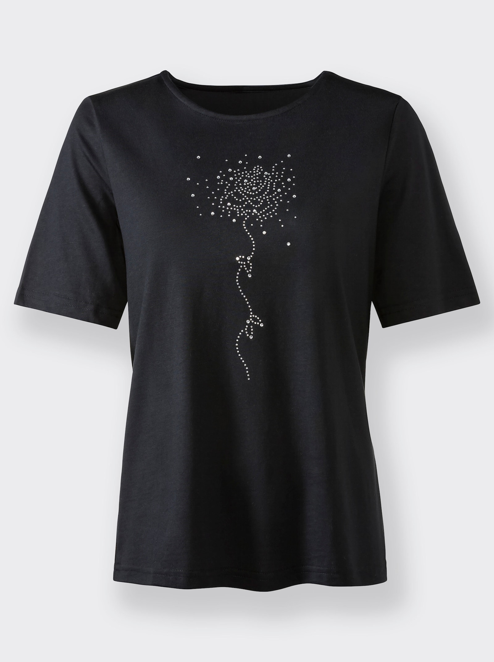 Rundhalsshirt mit Glitzersteinchen - schwarz