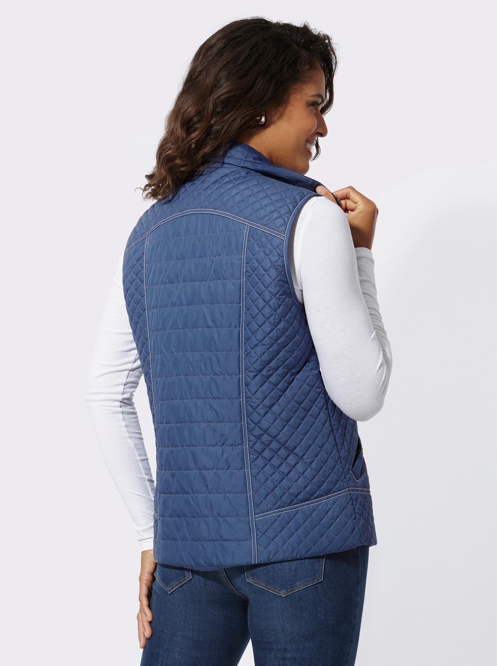 Steppweste mit Kontrastnähten - jeansblau