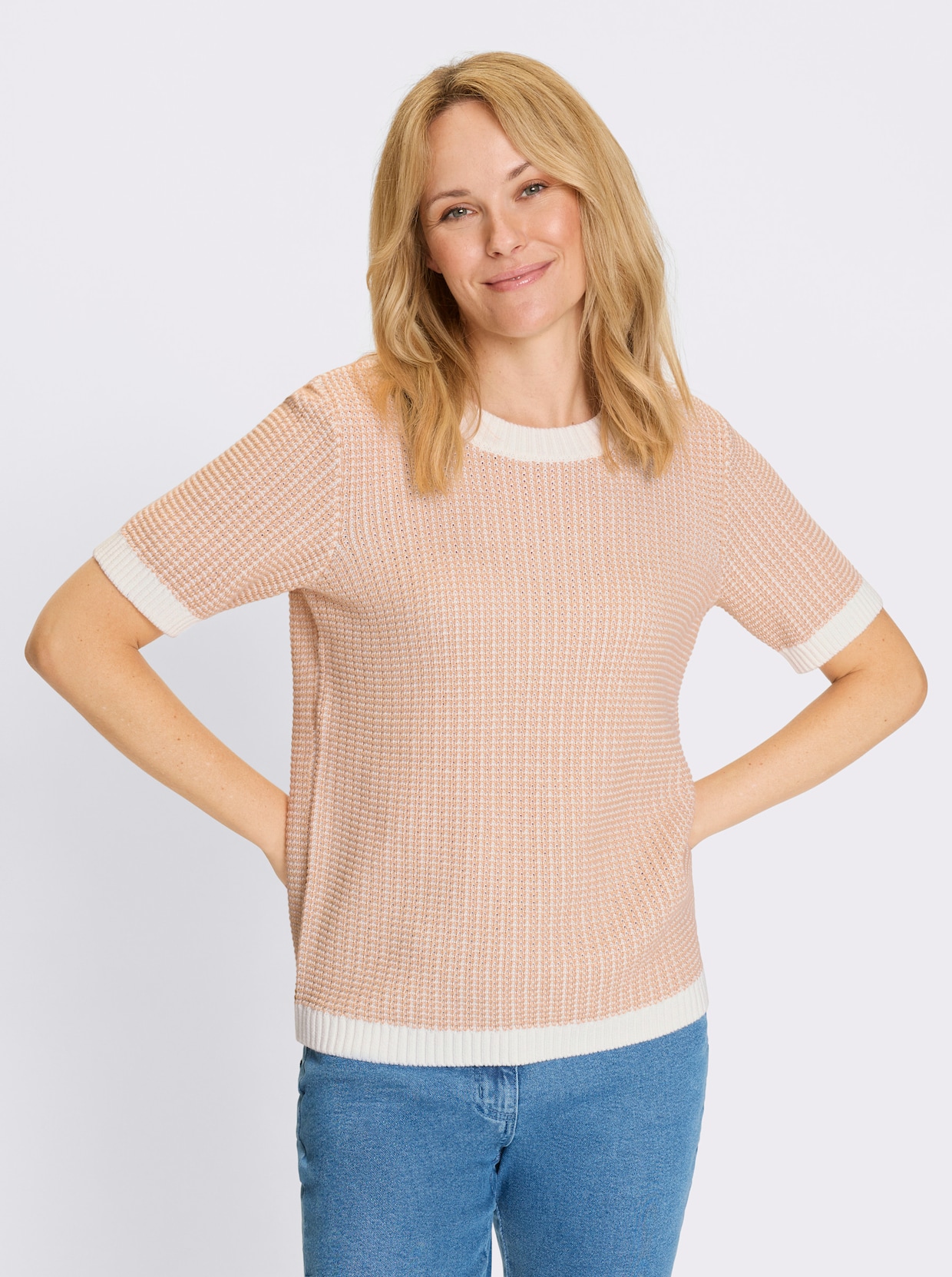 Kurzarmpullover - beige-ecru-gemustert