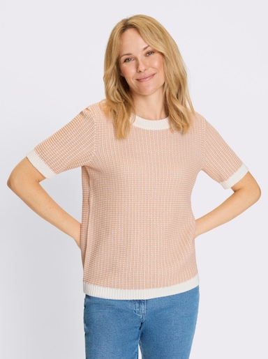 Kurzarmpullover - beige-ecru-gemustert
