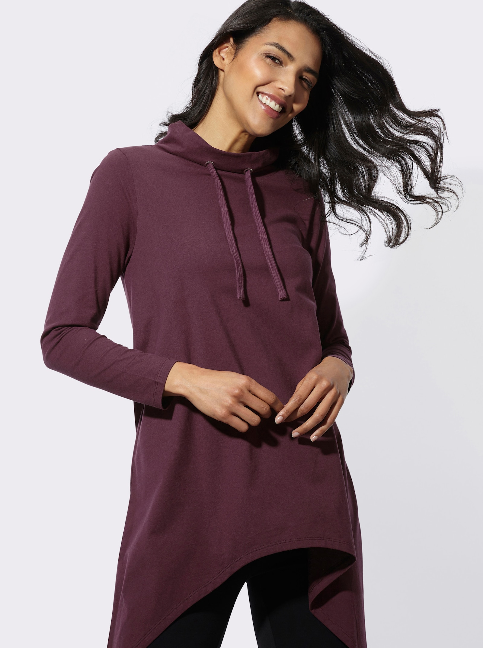 Longshirt mit zipfeligem Saum - burgund