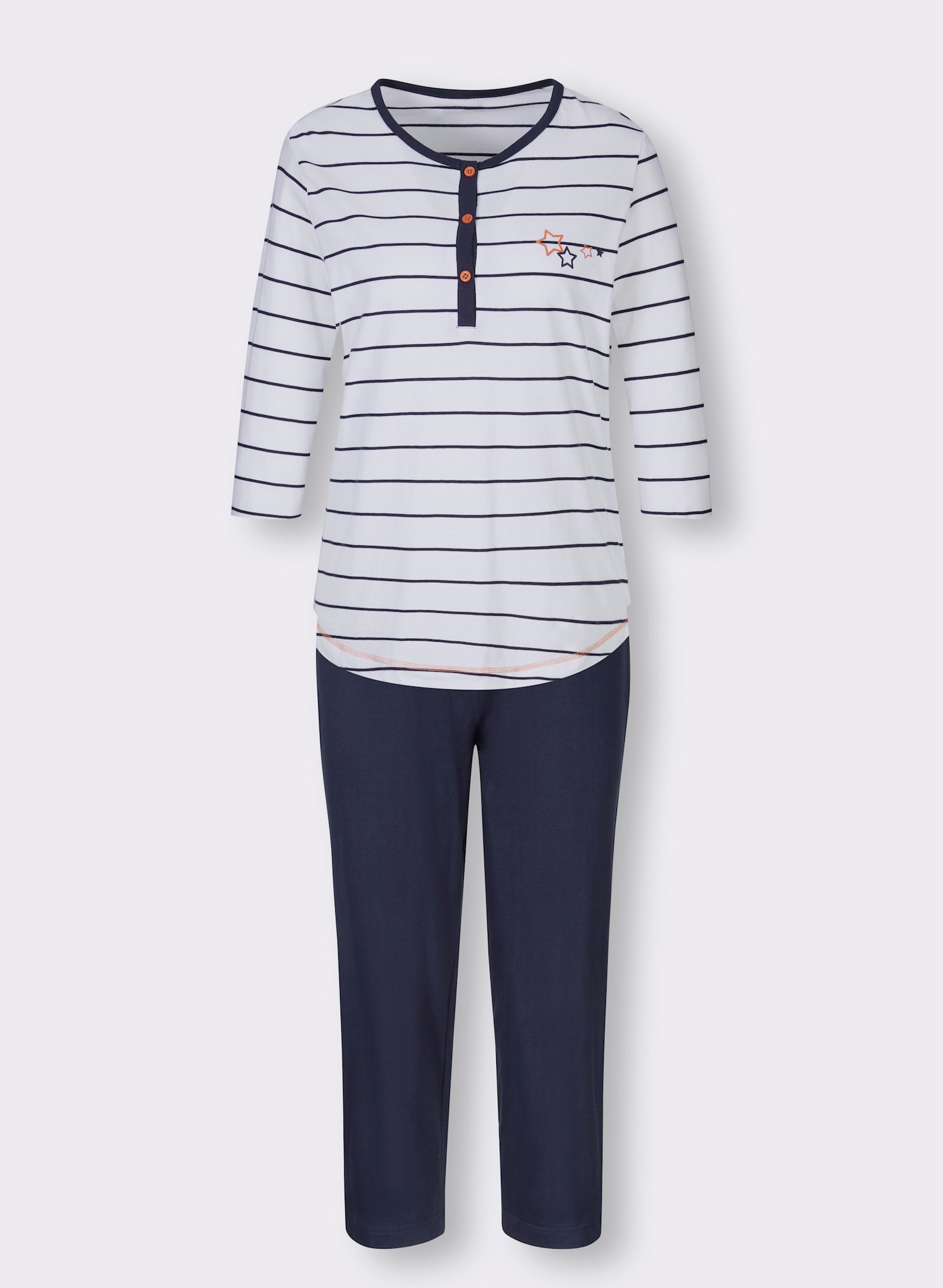 wäschepur Pyjama met streepjesdessin - wit/marine gestreept