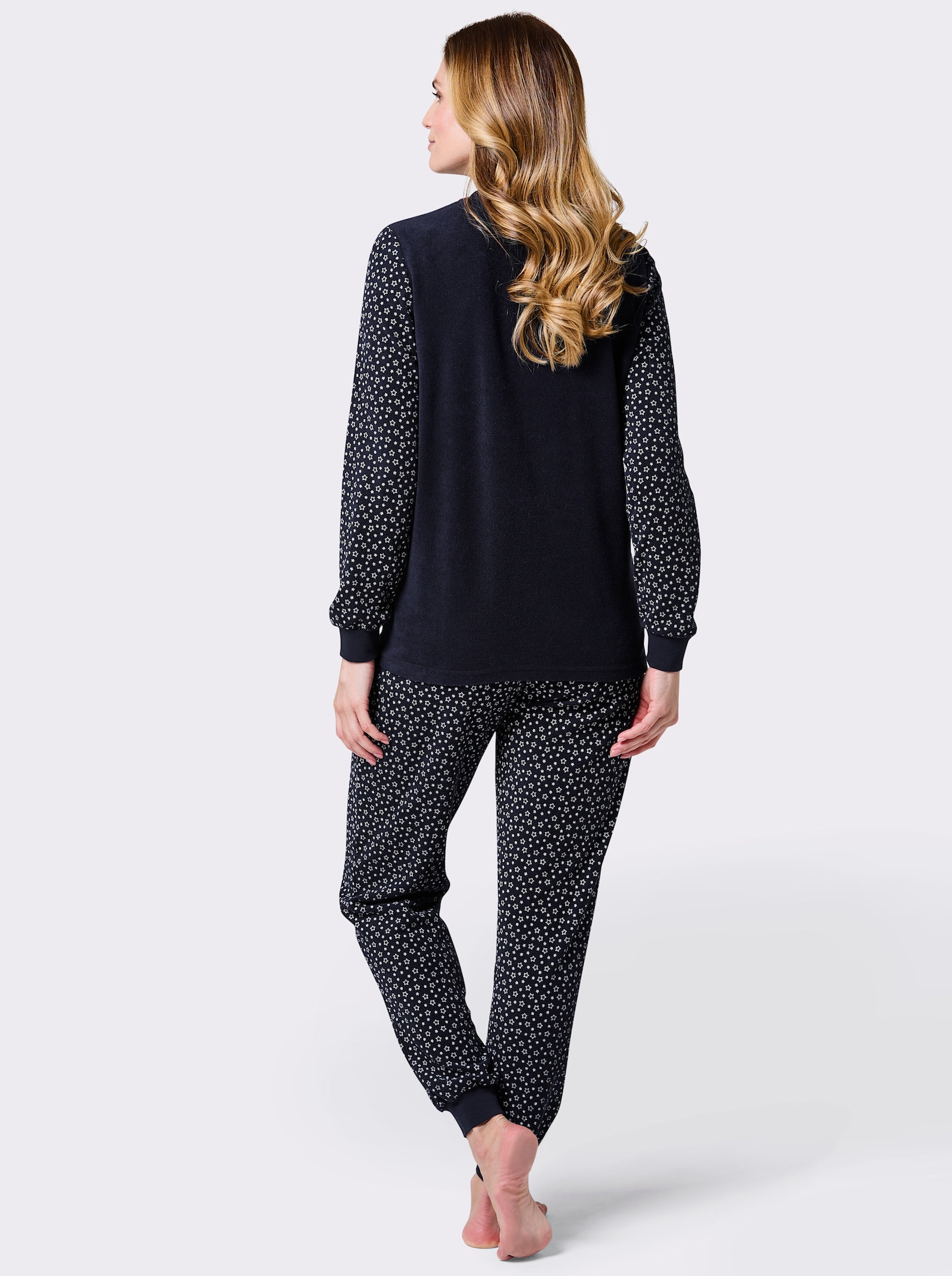 wäschepur Schlafanzug aus Feinfrottee - marine-weiß-bedruckt
