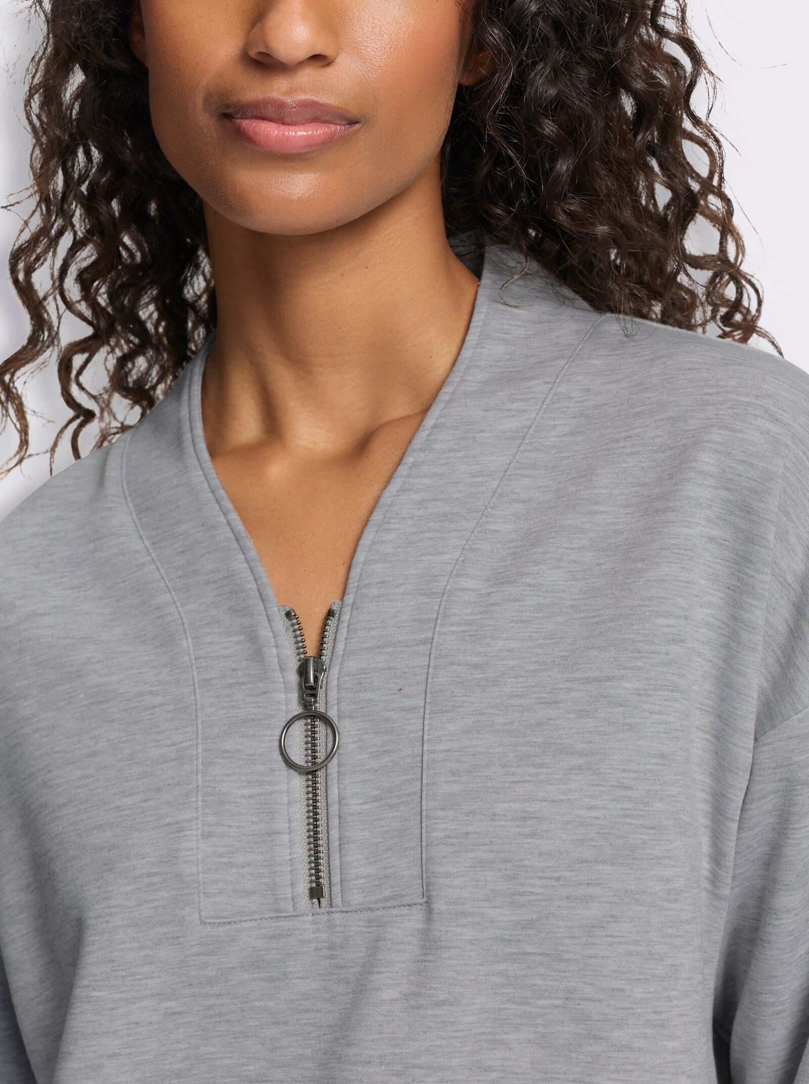 heine Stehkragenshirt mit Seitenschlitzen - grau-meliert