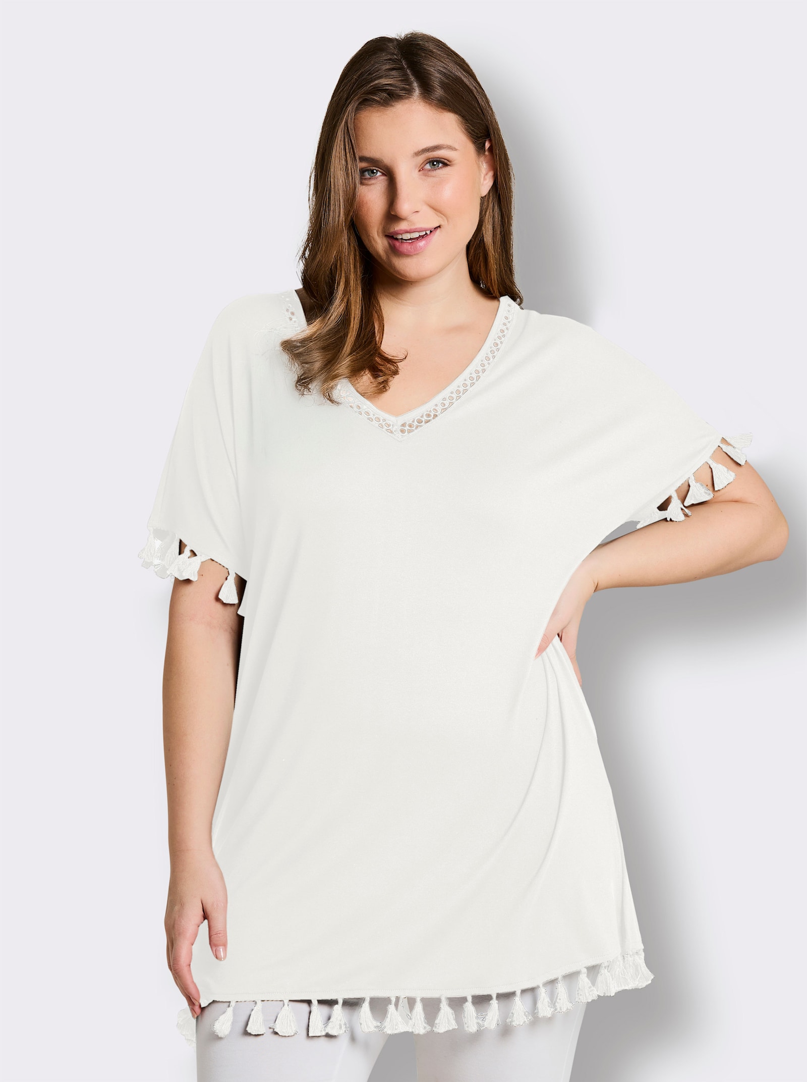 sheego Longshirt mit Quasten - ecru