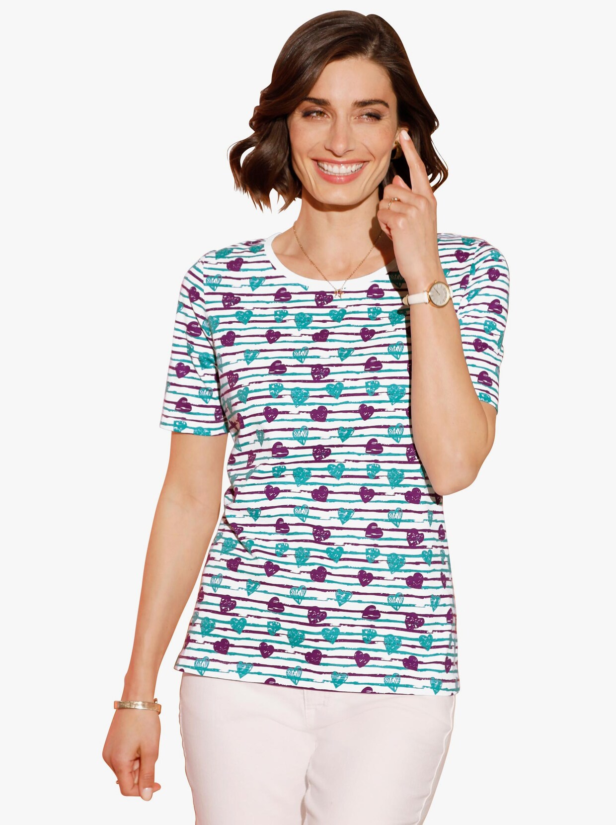 Print-Shirt - purpur-lagune-bedruckt
