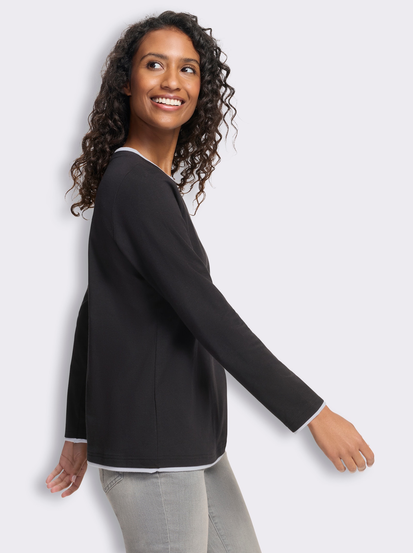 heine Rundhalsshirt in 2-in-1-Optik - schwarz-weiß