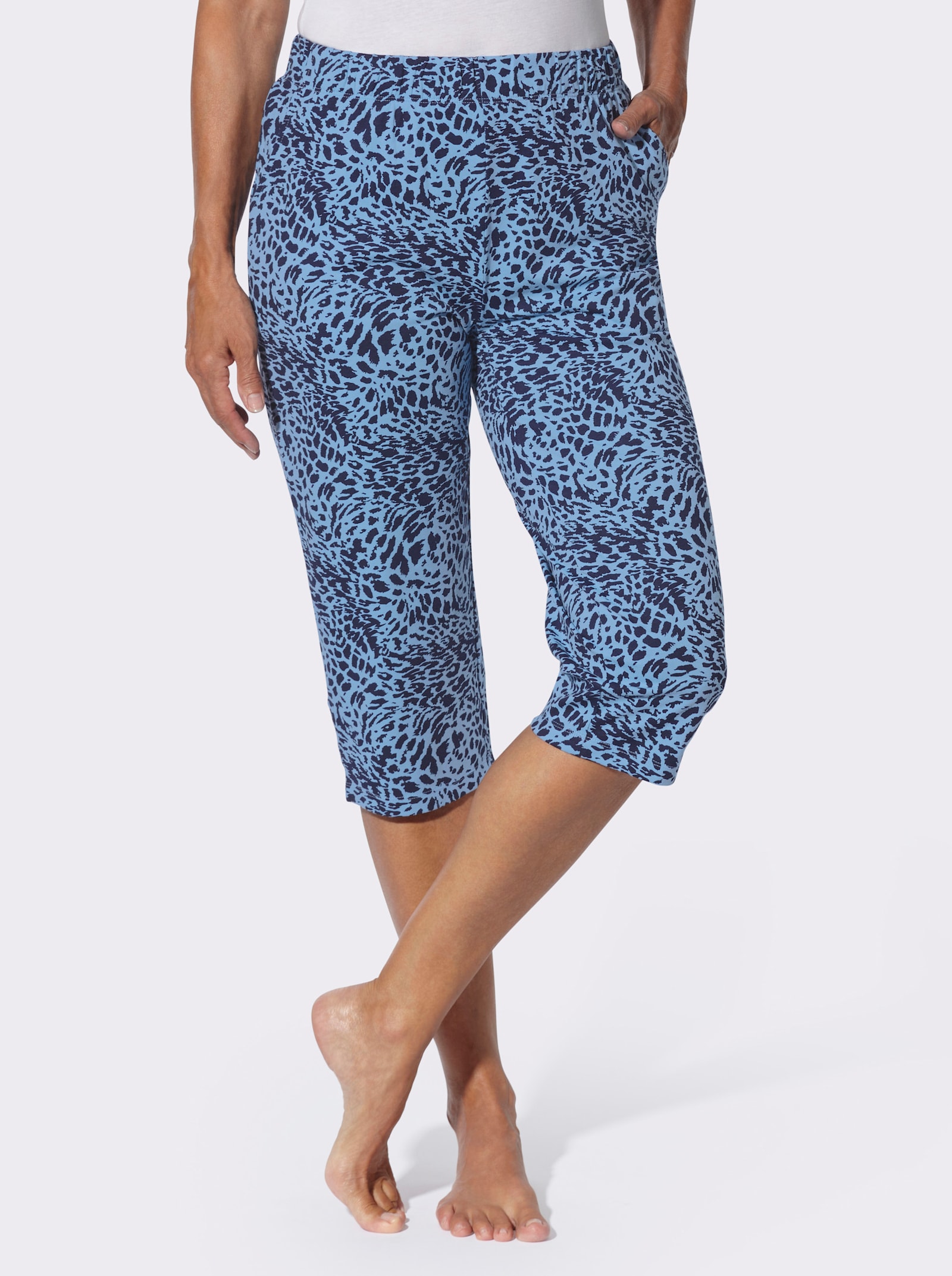 Caprihose im Animal-Dessin - marine-himmelblau-bedruckt