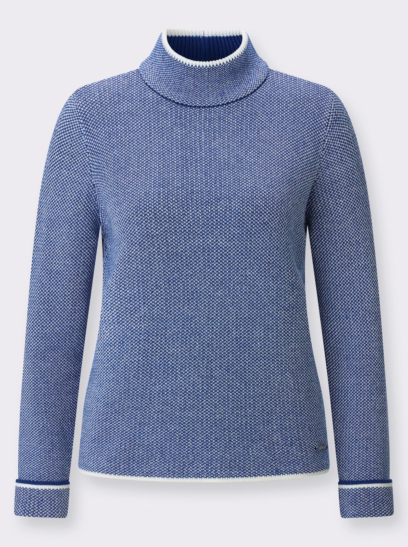 Stehkragenpullover mit Strickmuster - royalblau-ecru-meliert