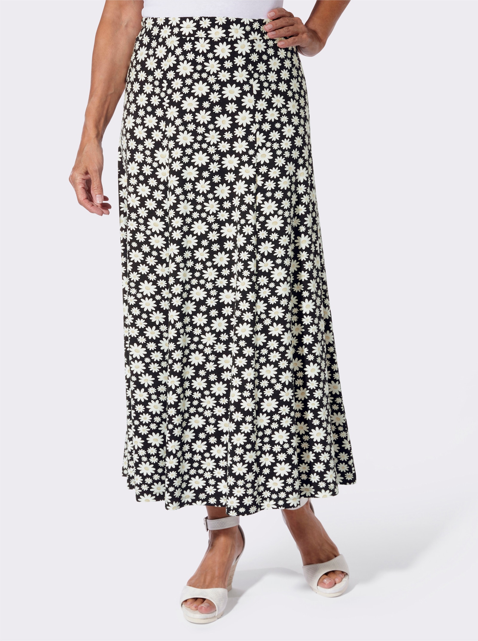 Jerseyrock in fließender Qualität - schwarz-ecru-bedruckt