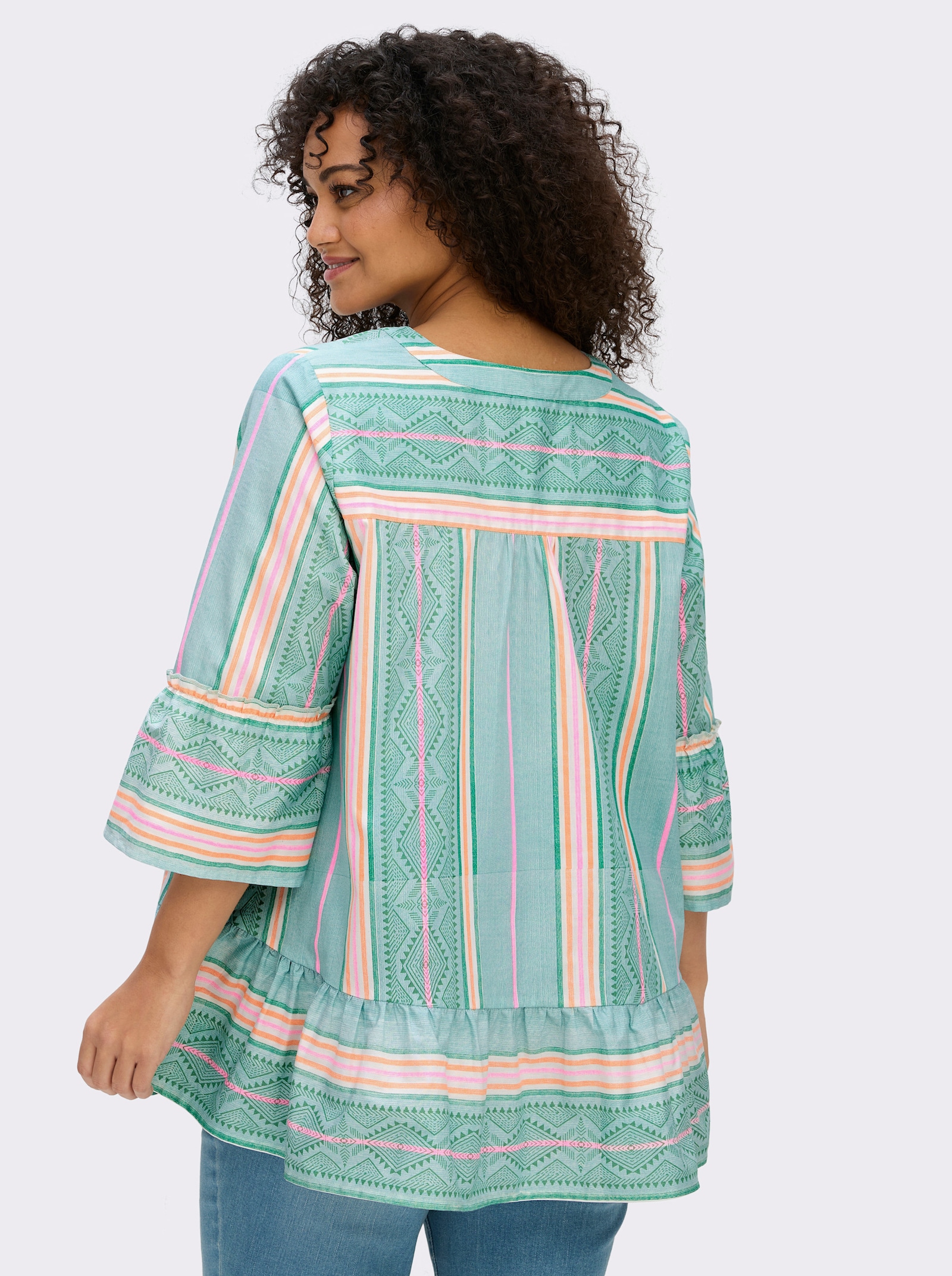 sheego by Joe Browns Tunika im Streifen-Mix, mit Volants - kalkmint-hummer-gemustert