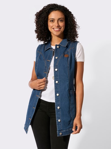 Jeansweste in Longform - blue-stone-washed