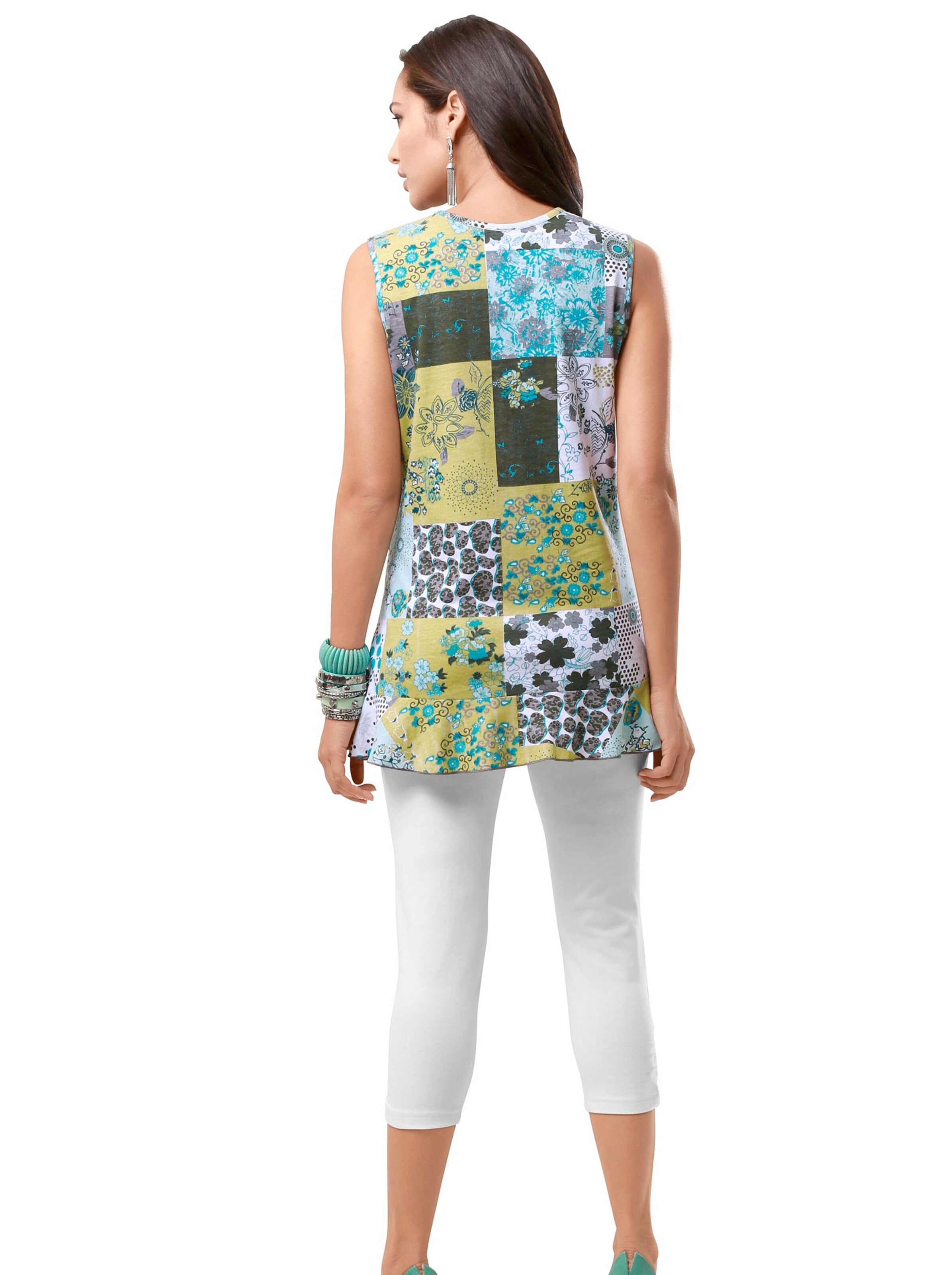 Shirttop - taupe-grün-gemustert