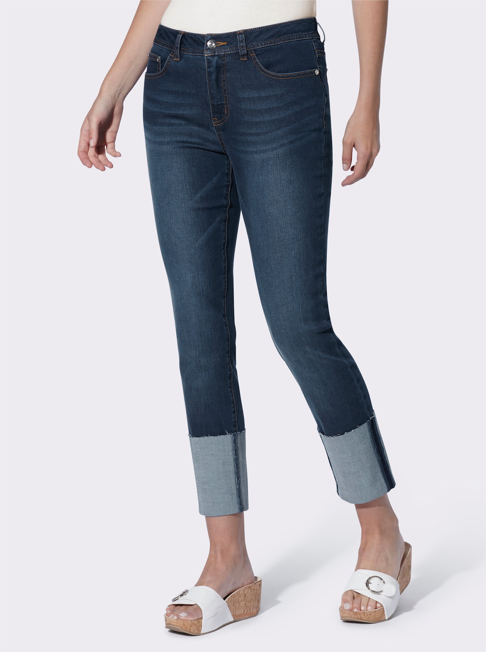 heine 7/8-Jeans mit hohem Beinaufschlag - blue-stone-washed