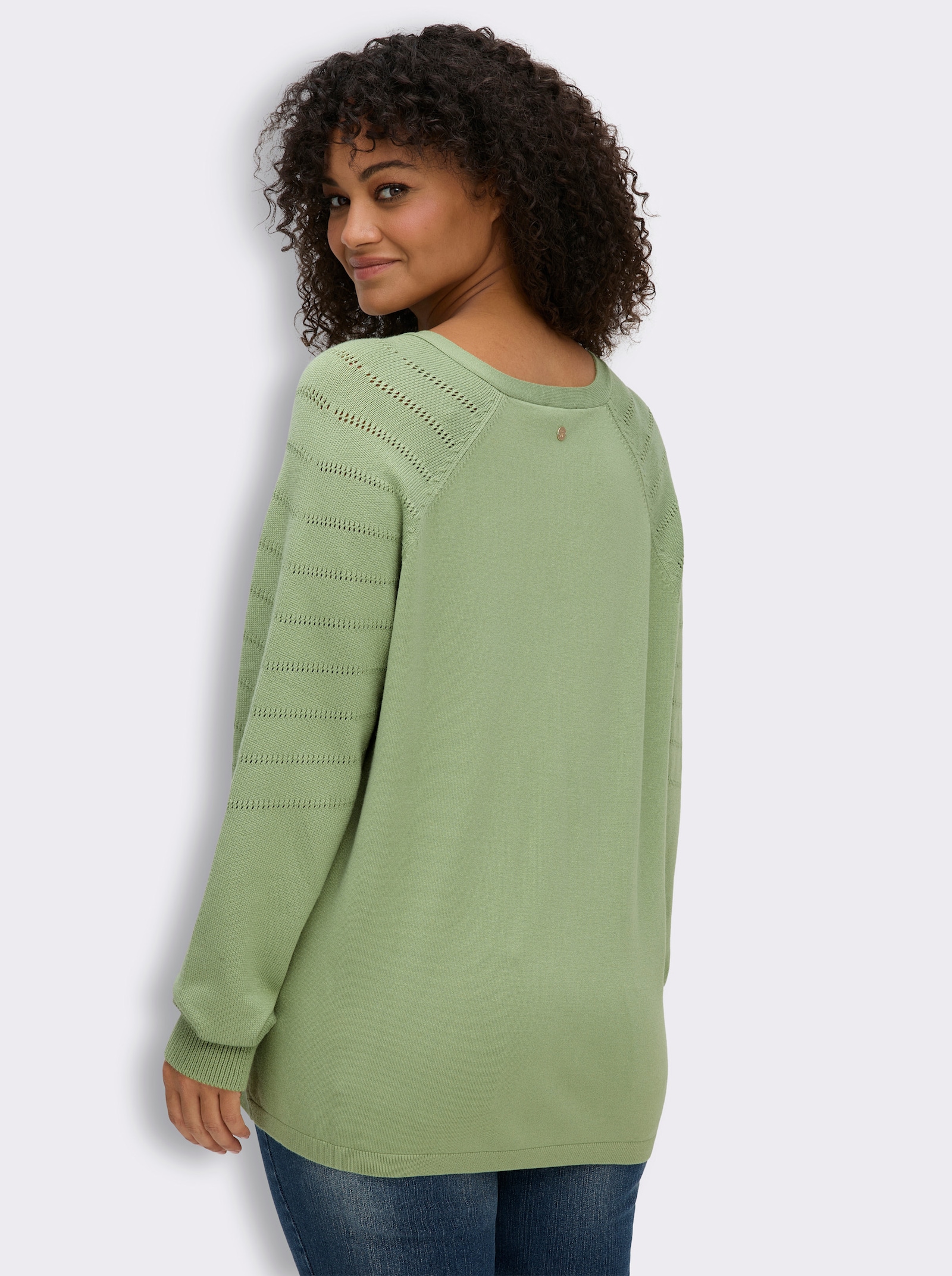 sheego V-Ausschnitt-Pullover mit Ajourmuster-Details - eucalyptus