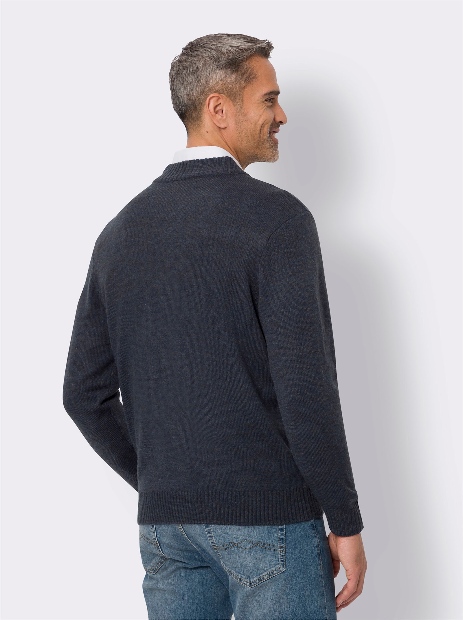 Vest met Noors patroon - marine/steengrijs gemêleerd